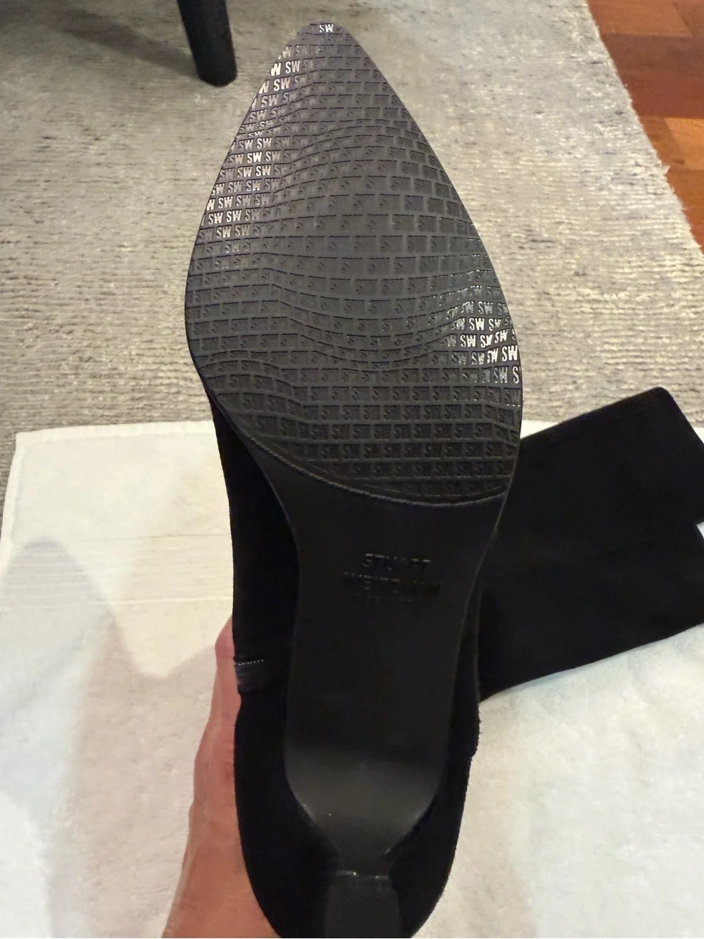New Without Box Stuart Weitzman Black Suede Over-the-Knee Pointed Toe Boots